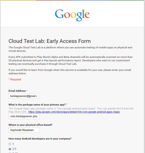 Cloud Test Lab signup